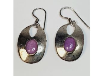 Vintage Sterling Silver Purple Stone Hanging  Earrings