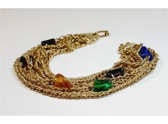 Thick Multicolored Stone Gold Tone Bracelet