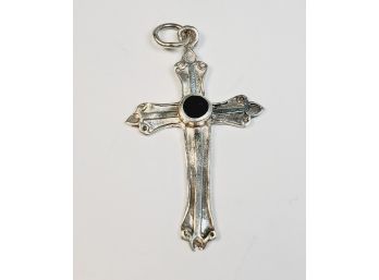 Sterling Silver Cross With Black Onyx Pendant