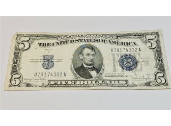 1934 Blue Seal Silver Certificate $5 Dollar Bill