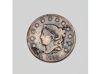 1830 Large Cent (nice Example) 192 Years Old