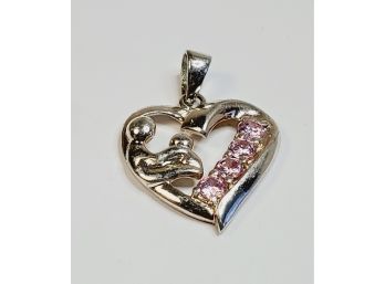 Sterling Silver Pink Stone Heart Pendant