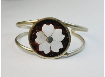 Enamel Inlay Flower Cuff Bracelet