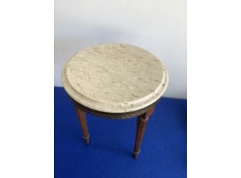 Round Wooden Side Table With Marble Topper