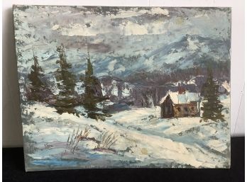 Joan Signed Painting Of A Cabin In The Mountains