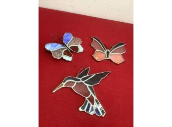 Stained Glass Butterfly And Hummingbird Lot Of 3