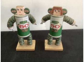 Labatt's Biere 50 Ale Can And Bottle Can Robot Decor Man And Women With Wooden Body Parts