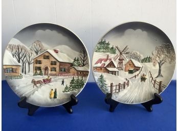 Marked Plates Made In Western Germany With Winter Scenes