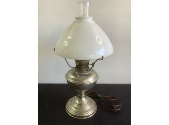 Oil Lamp With White And Clear Glass Shades