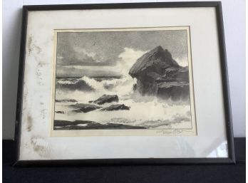 Signed Original Lithograph By Gordon Grant- Waves Crashing On The Rocks