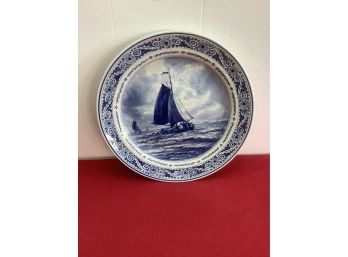 Marked Blue And White Sail Boat Plate
