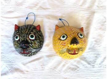 Hand-painted Cat Coconut Hanging Art From Mexico