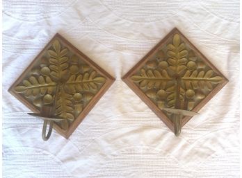 Pair Of Dennis East International Carved Wooden Wall Sconces