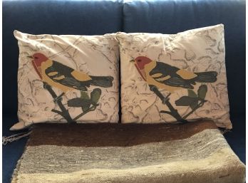 Pair Of Pottery Barn Bird Embriodered Pillow Cases