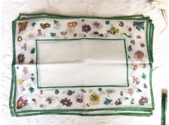Green/White Floral Placemats- Set Of Eight