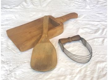 Antique Wooden Oven And Cooking Utensils