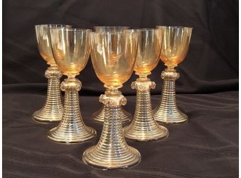 1950s Roemer Vintage German Amber Beehive Stems Wine Glasses Goblets - Set Of 6