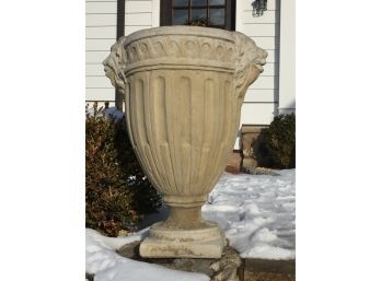 (2 Of 2) One Fabulous Large Concrete Urn By CAMPANIA INTERNATIONAL - Incredible Piece With Lions Heads WOW !