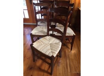 Lot Of Five (5) Kitchen / Dining Room Chairs - Classic Lines - Nice Dark Cappuccino Finish & Rush Seats