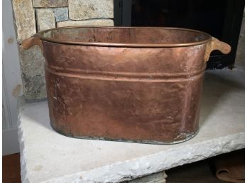 Great Classic Antique Copper Wash Boiler - Use For Firewood Or Kindling Storage - Great Old Copper Piece !