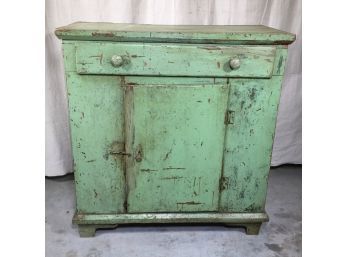 Spectacular Antique Painted Green Cupboard - Seafoam Green - Incredible Patina & Wear - Incredible Piece !