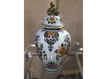 Lovely Vintage DELFT Lidded Urn - Excellent Condition - Beautiul Colors - Hand Made In Holland - Crown / Cross