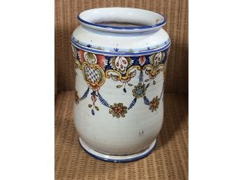 Antique French Ceramic Jar - Wonderful Hand Painted Details - Very Nice Old Piece - Wonderful Colors !