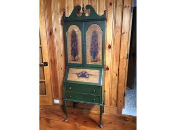 Gorgeous 1920s Hand Painted Drop Front Petite Secretary Incredible Paint - Beautiful Color - All Original
