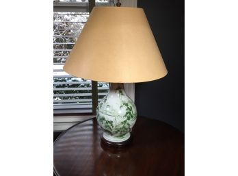 Fabulous Hand Painted Porcelain Vasiform Lamp - Hand Painted In Oxford England With Shade - Green & White