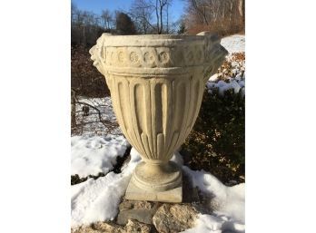 (1 Of 2) One Fabulous Large Concrete Urn By CAMPANIA INTERNATIONAL - Incredible Piece With Lions Heads WOW !