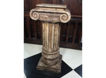 Gorgeous Large Neoclassical Style Hand Carved Wooden Pedestal With Amazing Hand Done Aged Patina / Paint
