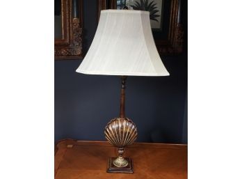 Lovely Decorative Table Lamp With Shell - Verdigris Finish With Very Nice Paneled Shade - Very Nice Lamp