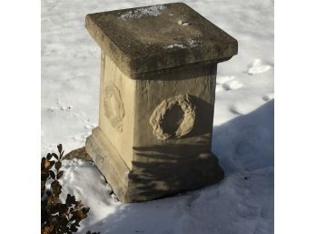 Beautiful Vintage Style Concrete Pedestal With Wreath Design - Many Uses - Looks To Be In Great Condition
