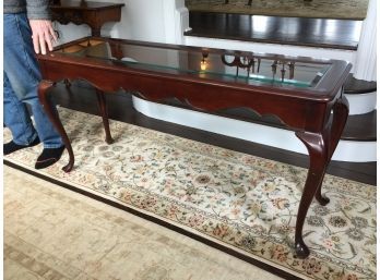 Beautiful Solid Mahogany Queen Anne Sofa / Console Table By THOMASVILLE - Beveled Glass Top- Fantastic !