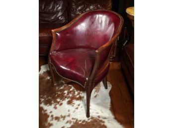 Beautiful Antique Oxblood Leather Accent Chair With Brass Nailhead Trim - Fantastic Antique Piece - Very Nice