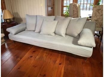 Super Comfy Loose Pillow Modern Sofa - Fantastic Piece - Very Comfortable - Short Chrome Legs - Has Slipcover