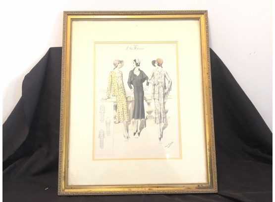 1930's Chic Parisien Fashion Print Marked In Pencil 'June 1930' With Certificate