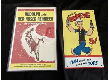 Rudolph Cartoon Poster And Popeye Metal Wall Art