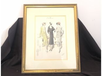 1930's Chic Parisien Fashion Print Marked In Pencil 'June 1930' With Certificate