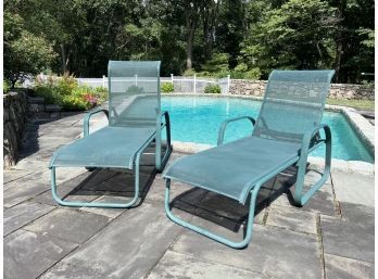 Pair Of Deep Teal Patinated Aluminum Chaise Loungers (Pair B)
