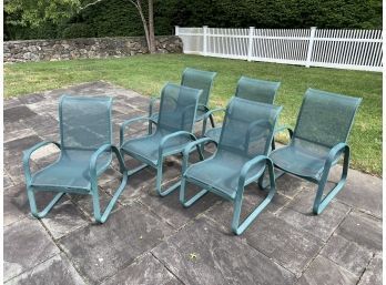 Group Of 6 Of Deep Teal Patinated Aluminum Patio Chairs