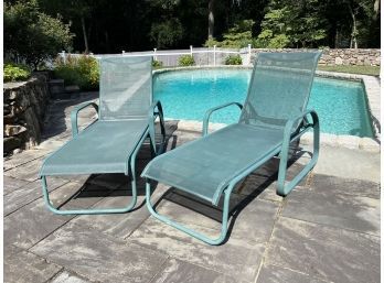 Pair Of Deep Teal Patinated Aluminum Chaise Loungers (pair A)