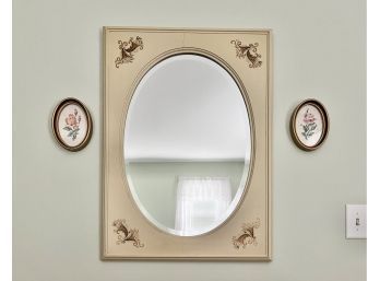 Fabulous Cream Colored Beveled Oval Mirror On A Rectangular Frame - Hitch Cock