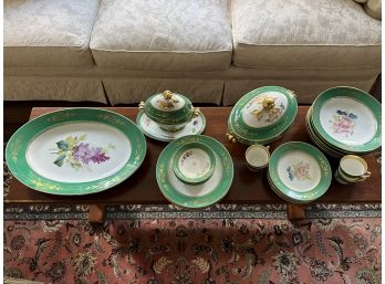 Group Of Vintage Green And Floral Decorated China
