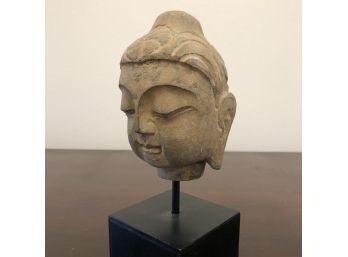 A Handsome BUDDHA Artifact!  Sculpted Clay - Metal Cube Display - 9'H