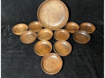 Woodbury Woodware Hand Turned Salad Bowl And Eleven Small Bowls