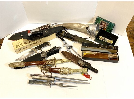 Collection Knives Including Bayonet, Buck And Gerber