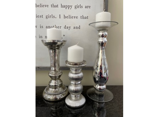 Fabulous Double Blown Mercury Glass Pillar Candle Holders