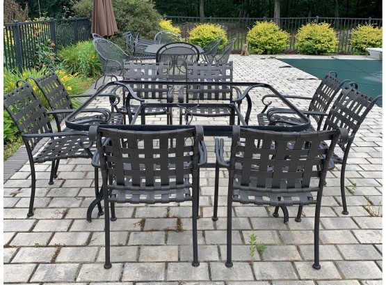 Brown Jordan Metal Patio Dining Table And Woven Chairs