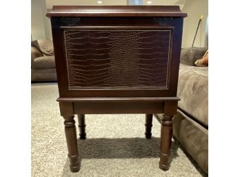 Dark Wood Flip-top End Table With Reptile Print Leather Inlay
